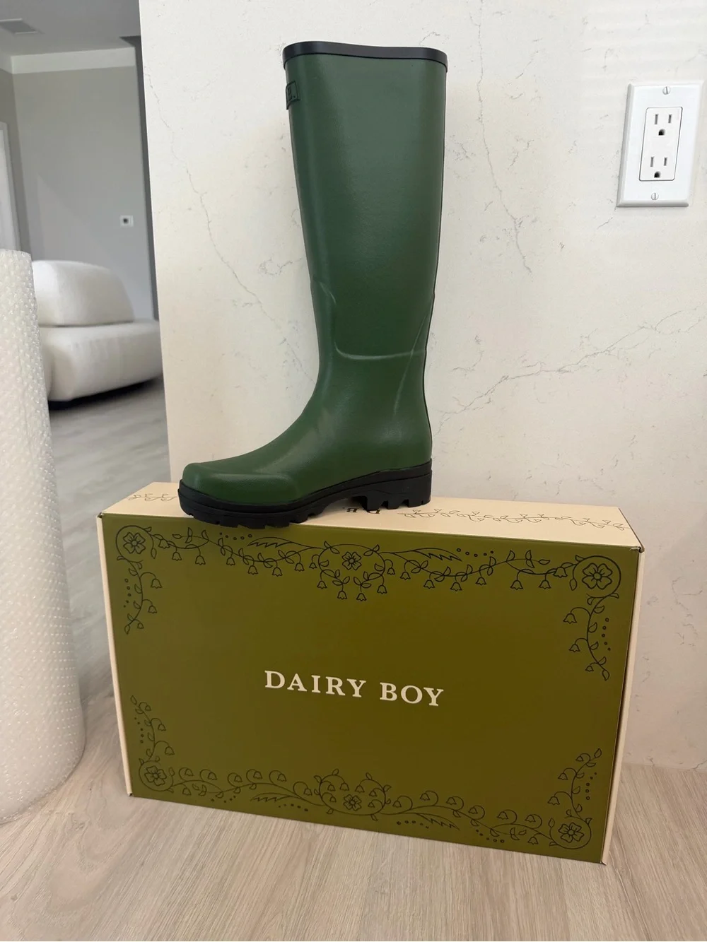 Dairy Boy Women’s Green Tall Rain Boots - Waterproof Outdoor Style